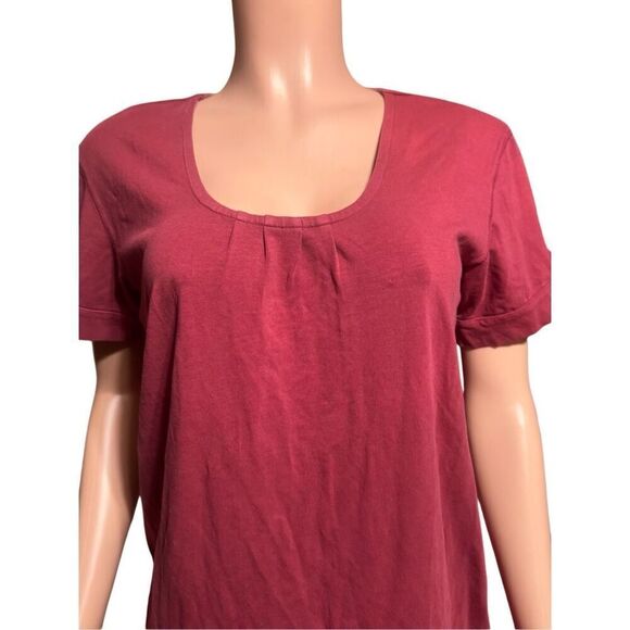 Women's scoop neck short sleeve Burgundy tee button back stretch jersey top M - Picture 4 of 6